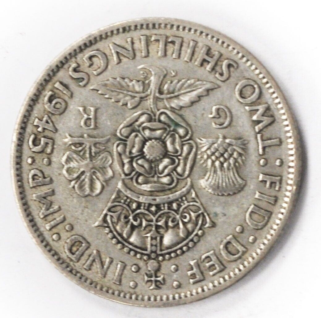 1945 Great Britain Silver One Florin Two Shillings Coin KM# 855