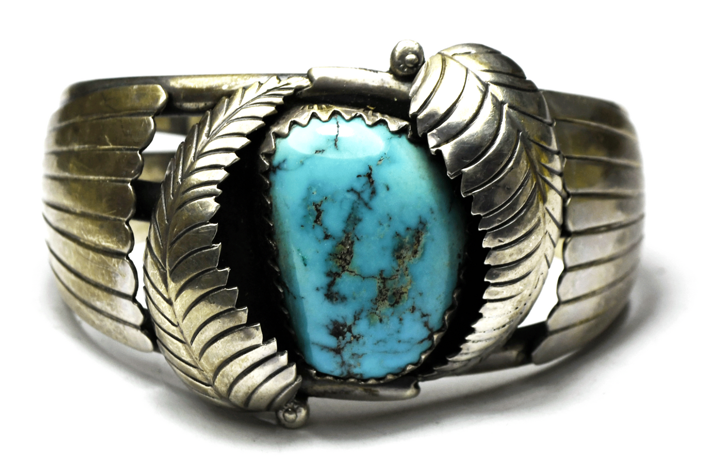 Sterling Sally Yazzie Turquoise Floral Shadow Box Cuff Bracelet 36mm 6" Wrist