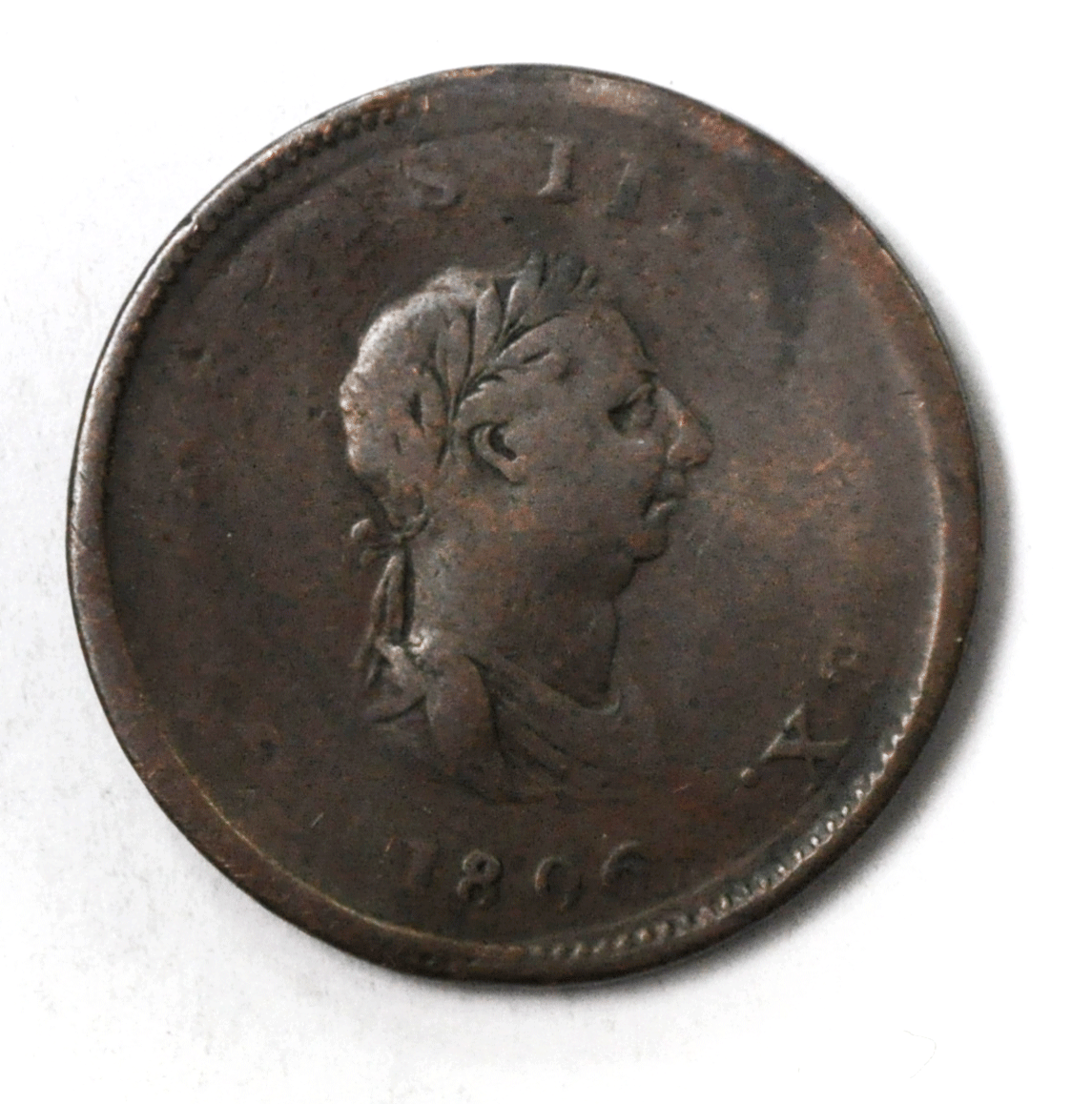 1806 Great Britain 1/2 Half Penny Copper Coin KM# 662 No Berries