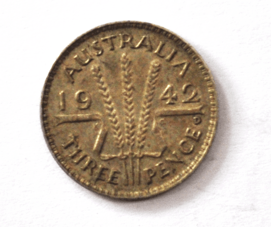 1942 D Australia 3p Three Pence Silver Coin KM#37