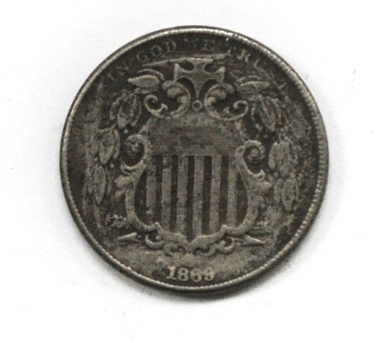 1869 5c Shield Nickel Five Cents US Coin