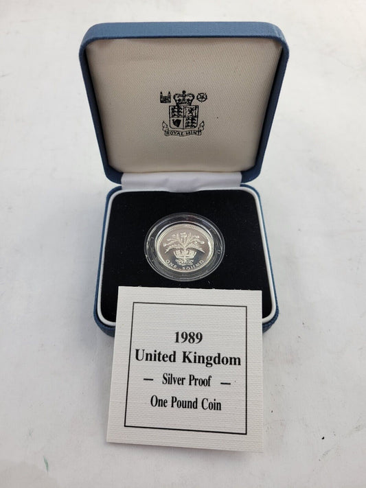 1989 UK Great Britain Royal Mint Silver Proof One Pound Coin