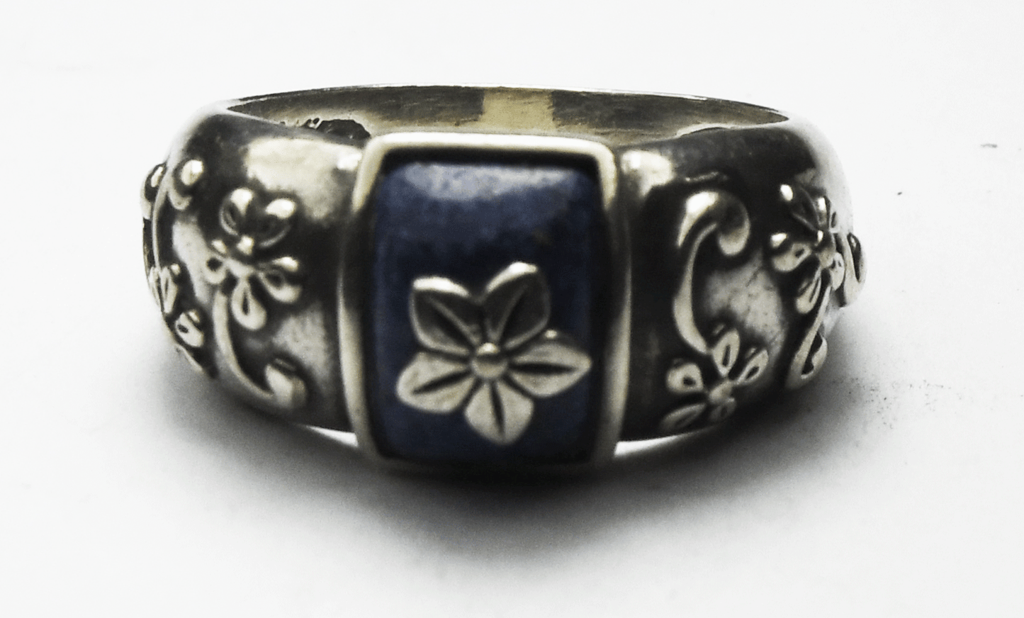 Sterling Silver Coleman CCO Chip Inlay Lapis Flower 11mm Ring Size 8