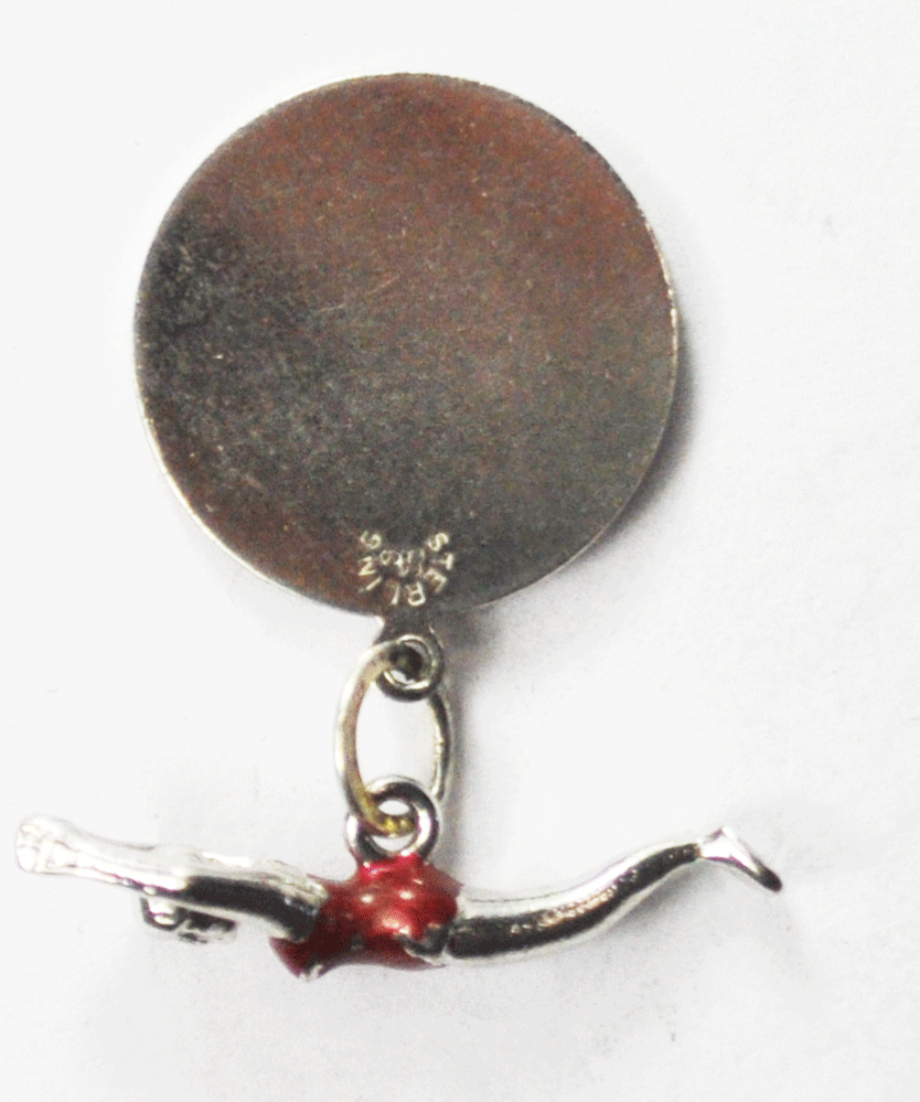 Sterling Elco Water Show 1963-64 Diver Red Enamel 26mm Charm & 19mm Tag