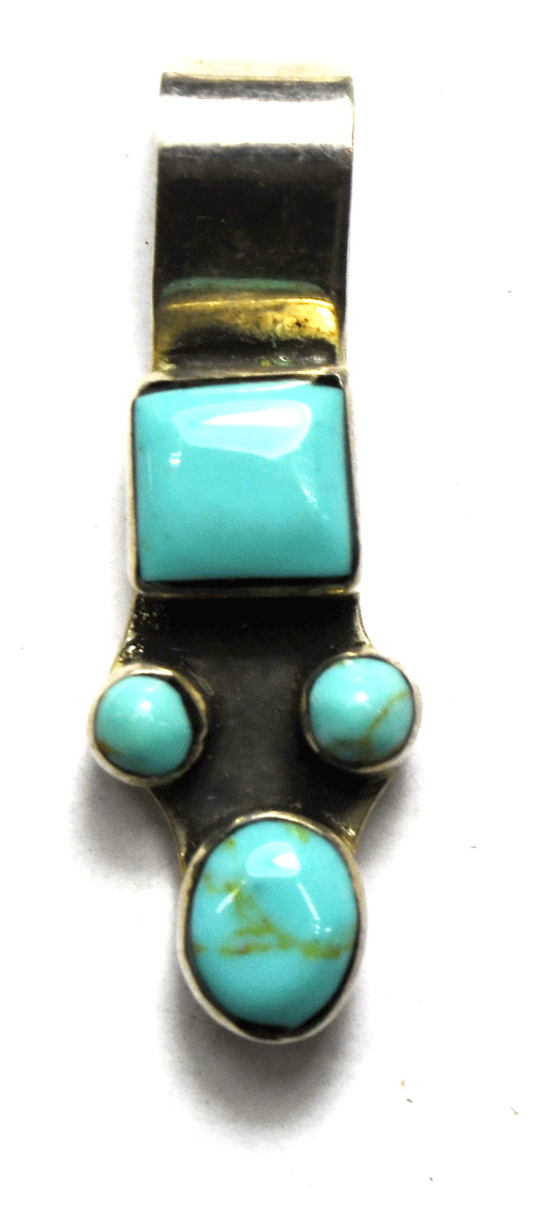 Sterling Mexico Turquoise Dyed Howlite Geometric Pendant Slider 37mm x 13mm