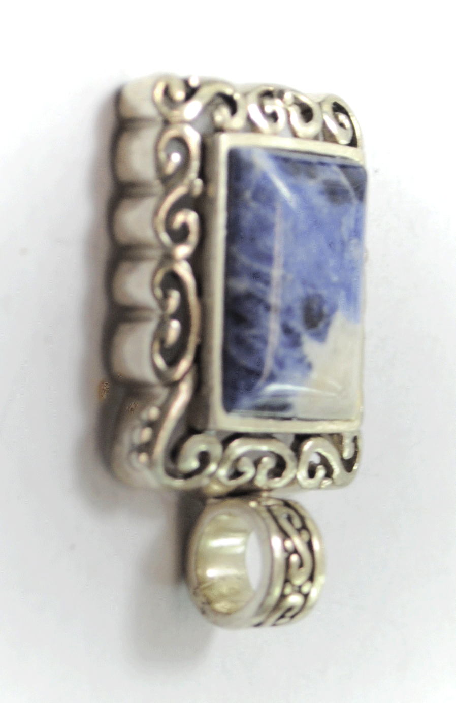 Sterling Rectangle Picture Frame Filigree Pendant Blue Sodalite 20mm x 33mm