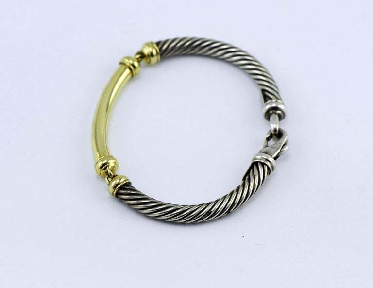 David Yurman 14 Karat Yellow Gold and Sterling Silver Cuff Cable Link Bracelet