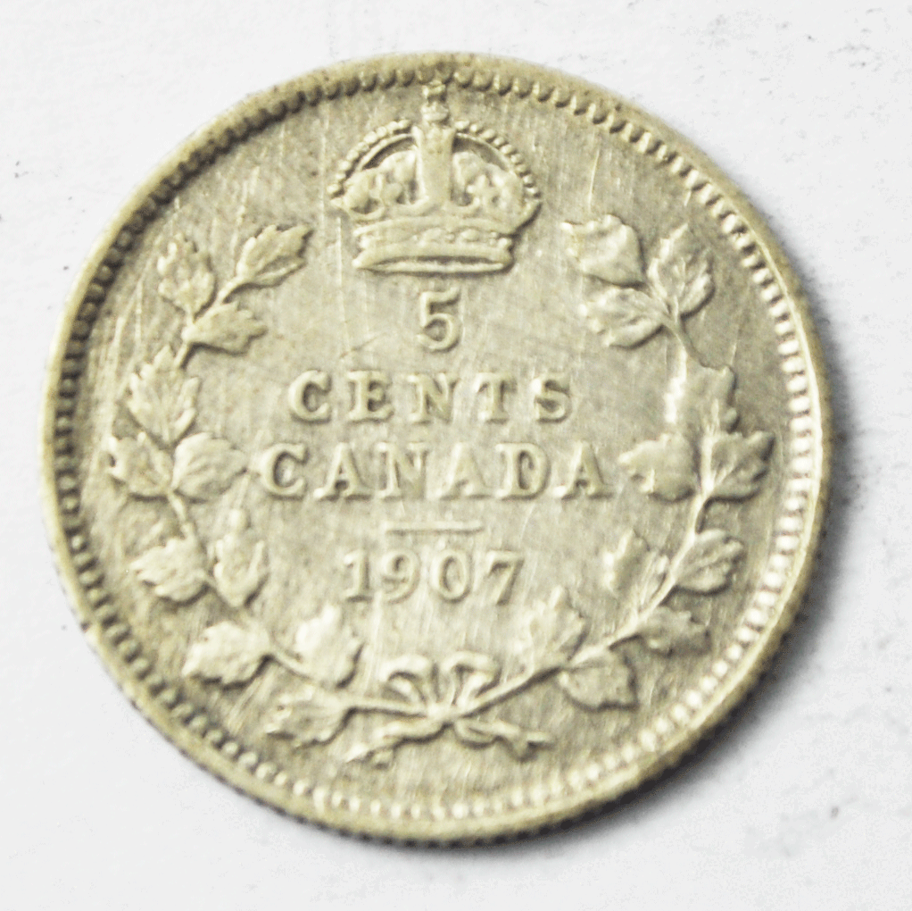 1907 Canada 5c Five Cents Silver Coin Half Dime KM# 13