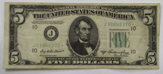 1950 A $5 Five Dollars Federal Reserve Star Note J01048370*