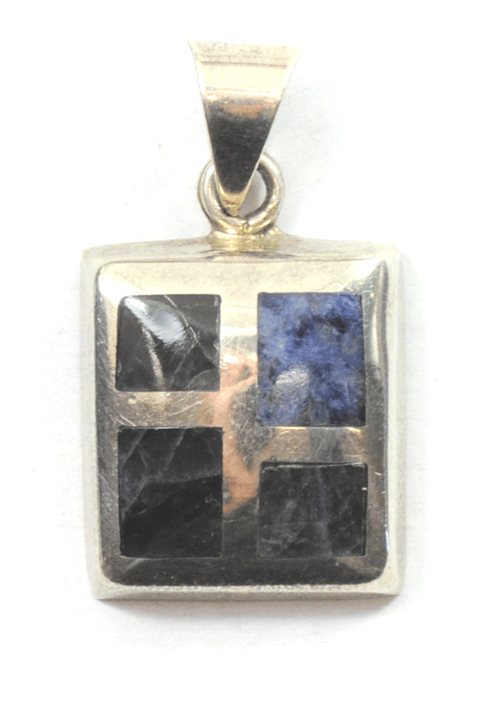 Sterling Mexico Blue Sodalite 4 Square Domed Rectangle Pendant TM-88 40mm x 22mm