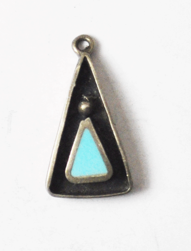 Sterling Light Blue Sleeping Beauty Turquoise Triangle Charm Pendant 12mm x 22mm