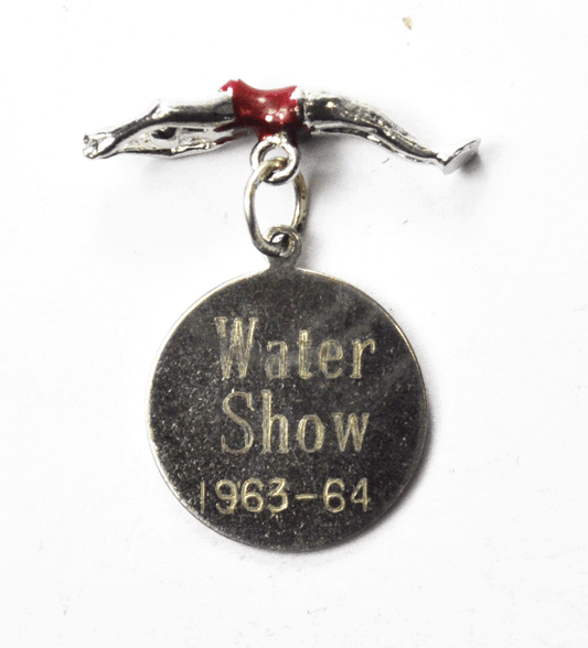 Sterling Elco Water Show 1963-64 Diver Red Enamel 26mm Charm & 19mm Tag