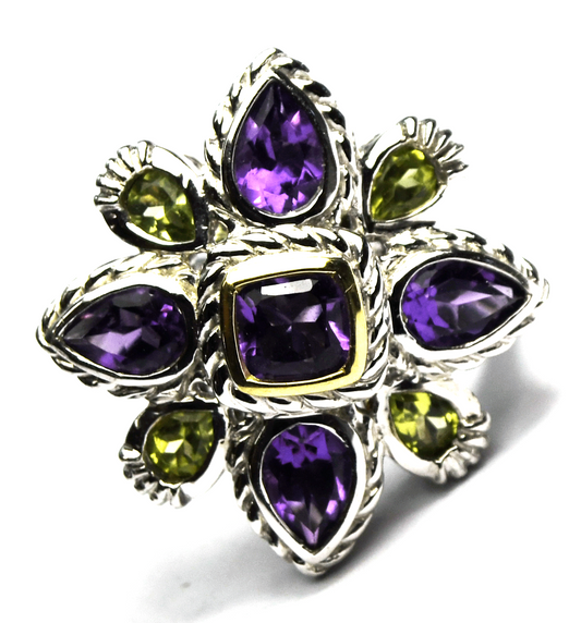 Sterling Silver Alwand Vahan Amethyst Peridot Snowflake Ring 24mm Size 7-1/4