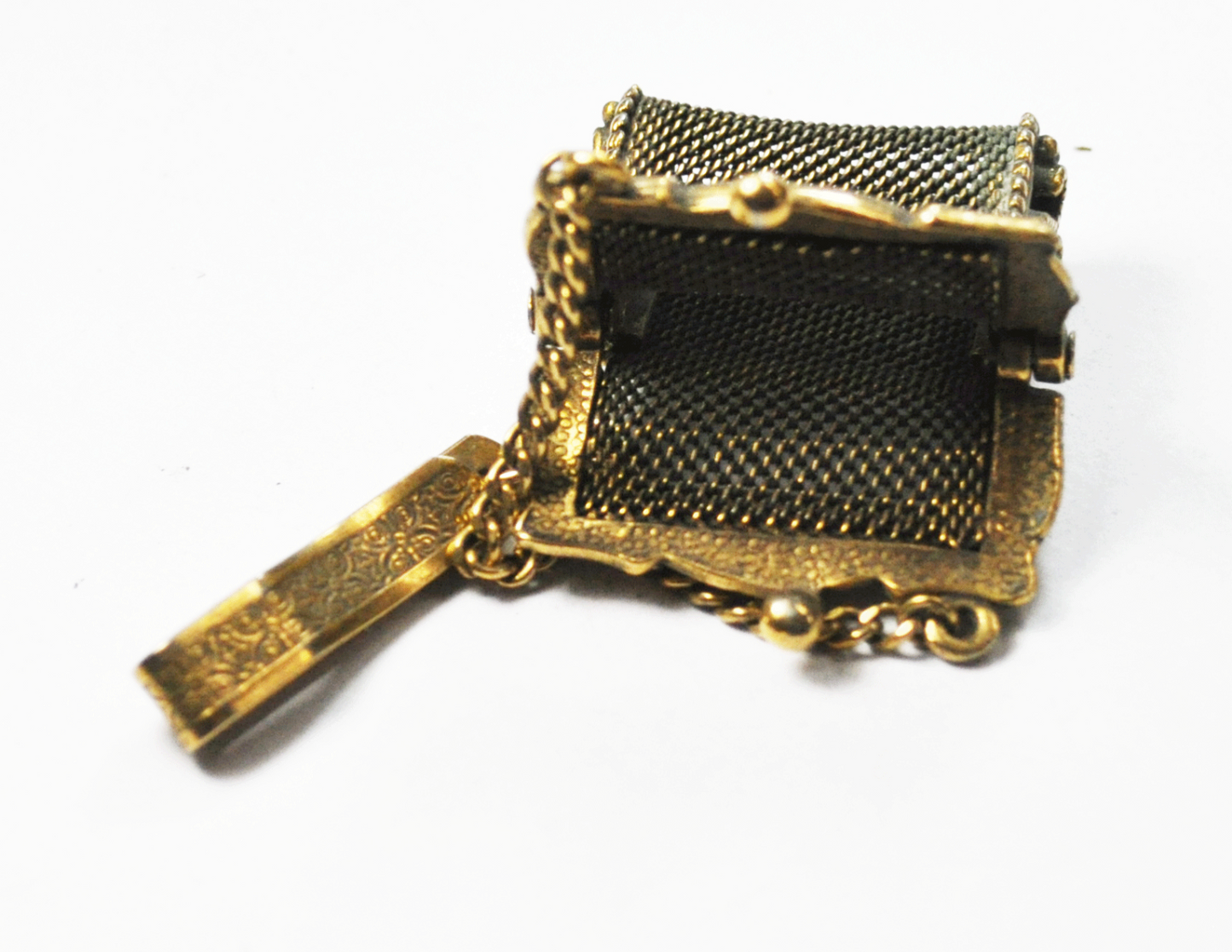 Antique Gold Filled Chateaine Clip Money Coin Purse Mesh Bag 36x39mm 4-1/4"