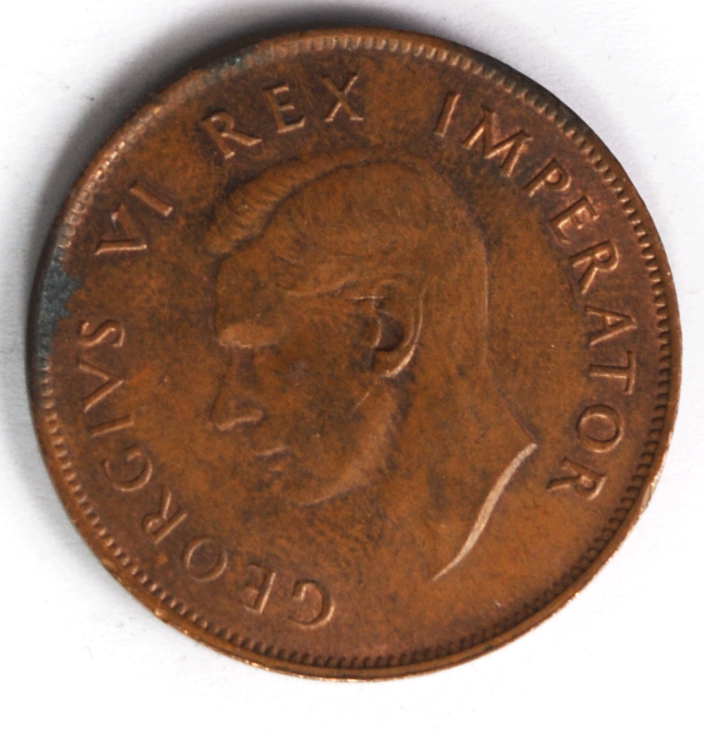 1943 South Africa Penny Bronze Coin KM# 25