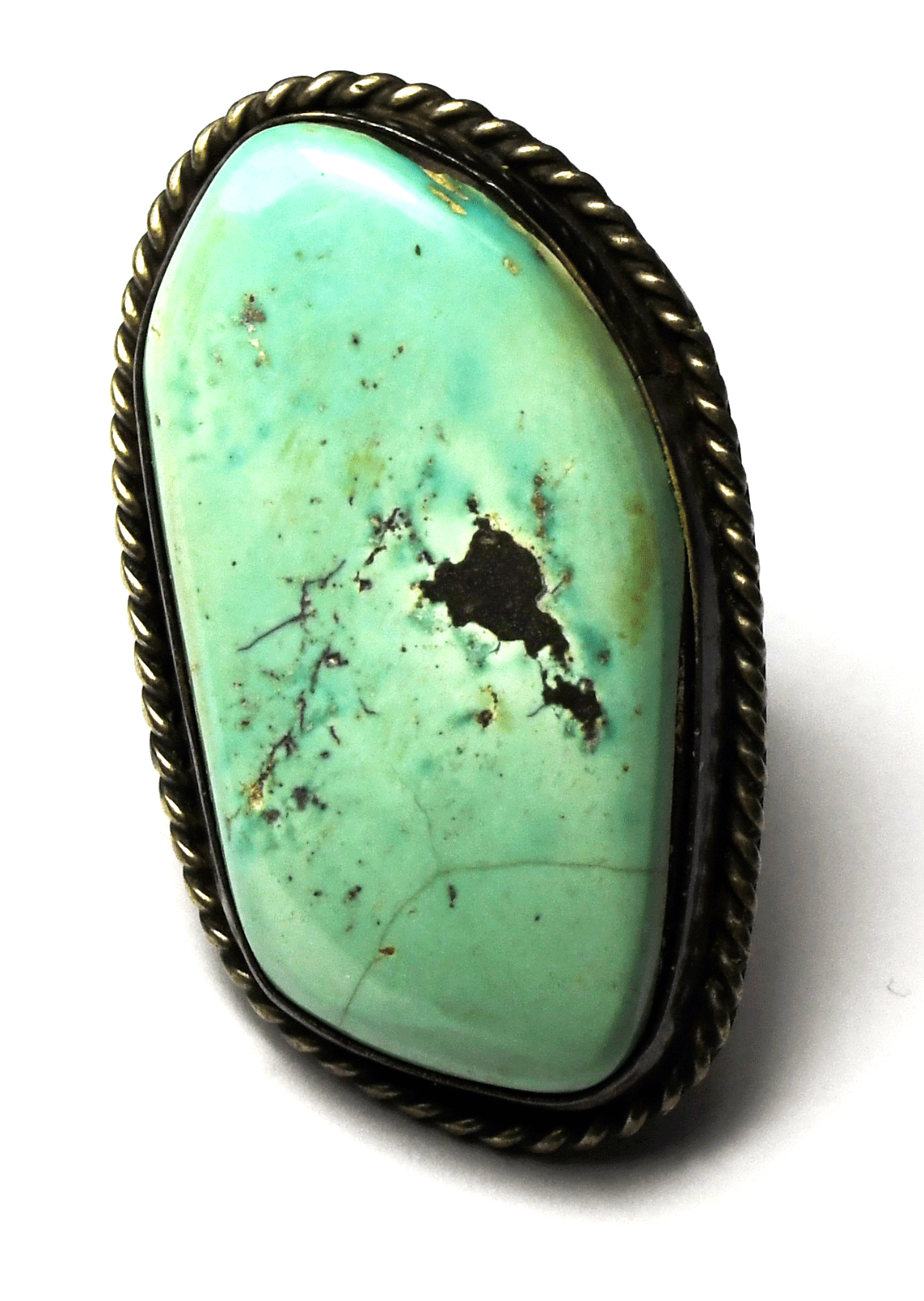 Sterling Silver Antique Large Pale Turquoise Ring 43mm Size 7