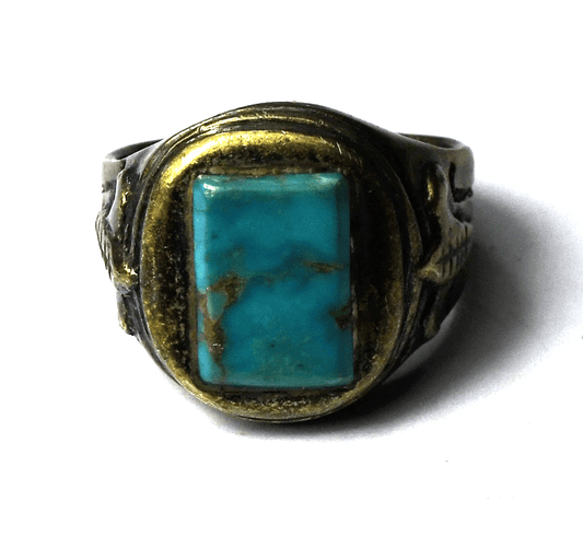 Sterling Signed Rectangle Turquoise Corn Cobb Edge Ring 18mm Size 10