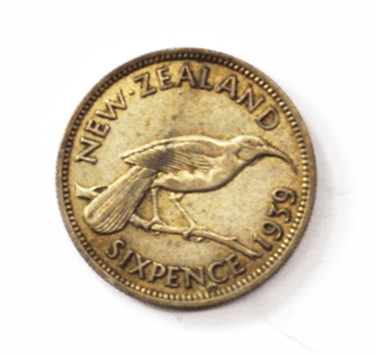 1939 New Zealand 6 Six Pence Silver Coin KM#8