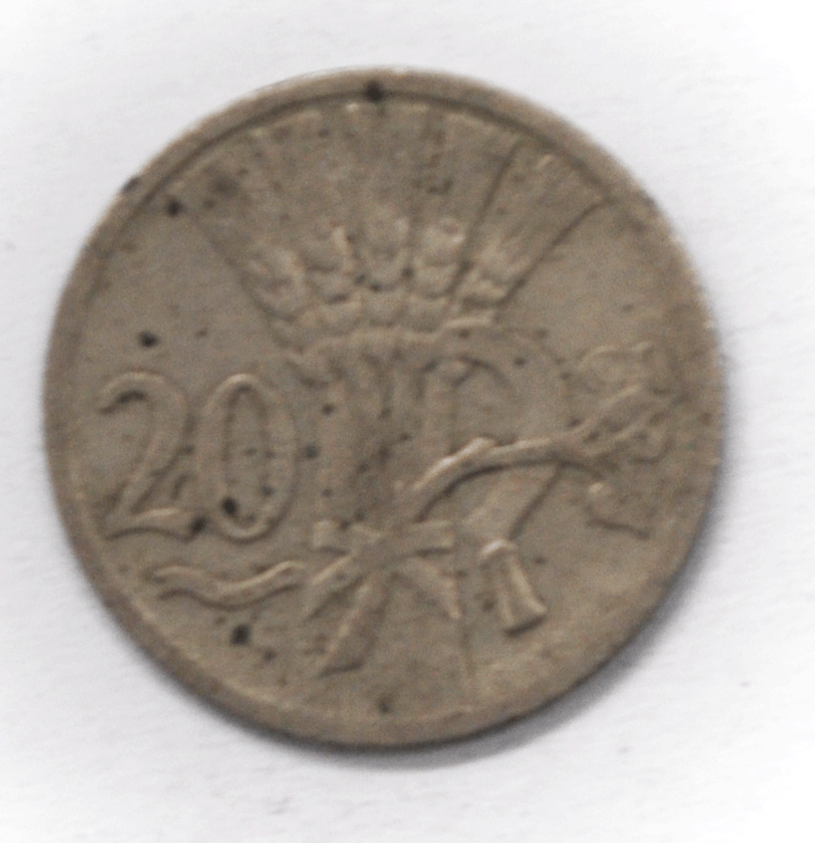 1926 Czechoslovakia 20 Haleru KM# 1 Copper Nickel Coin