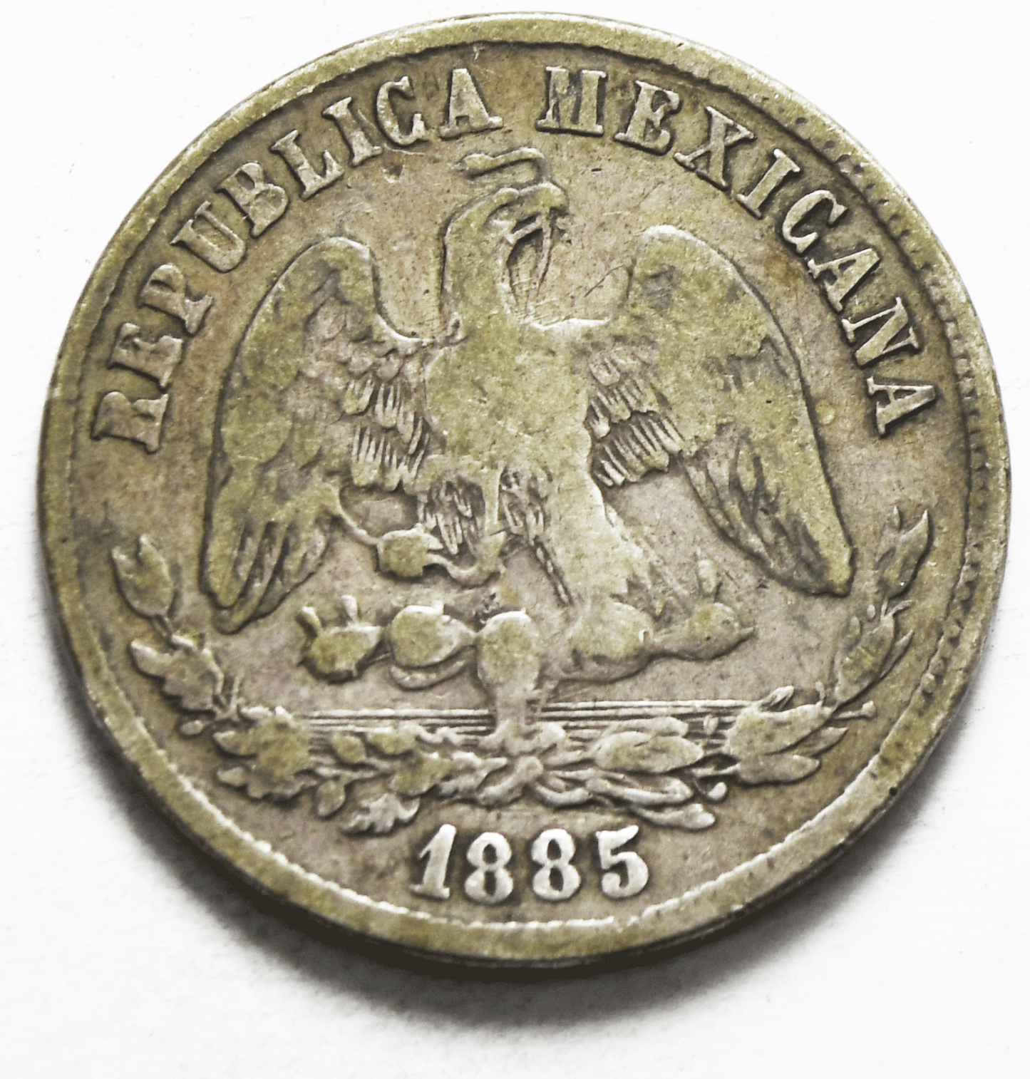 1885 Pi H Mexico Second Republic 50 Centavos Silver Coin  KM# 407.7