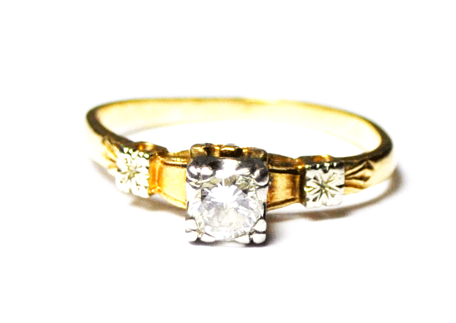 Antique 14k & 18k Gold Wedding Ring 1/4ct Diamond 4.5mm Size 5 Two Tone