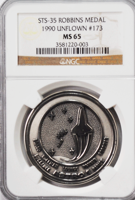 1990 STS-35 Robbins Silver Space Medal Unflown #173 NGC MS65 Columbia Astro 1