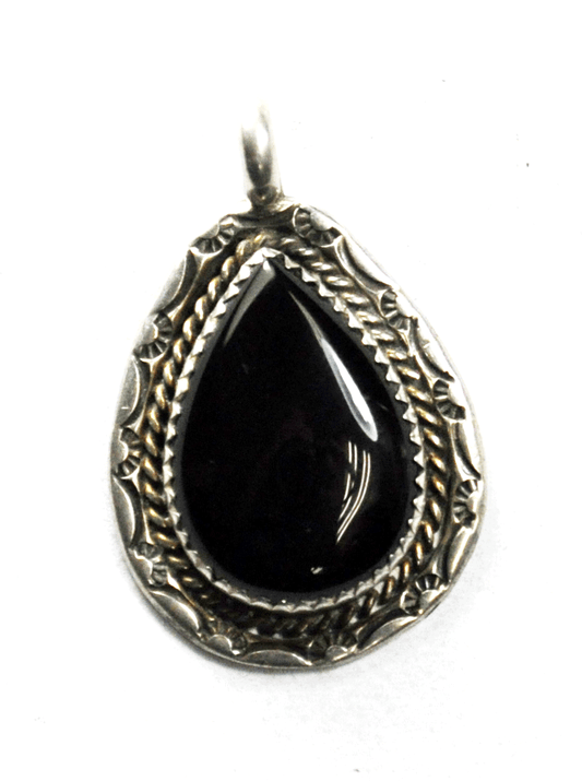 Sterling Silver Black Onyx Teardrop Pendant 33mm x 22mm Signed LAW