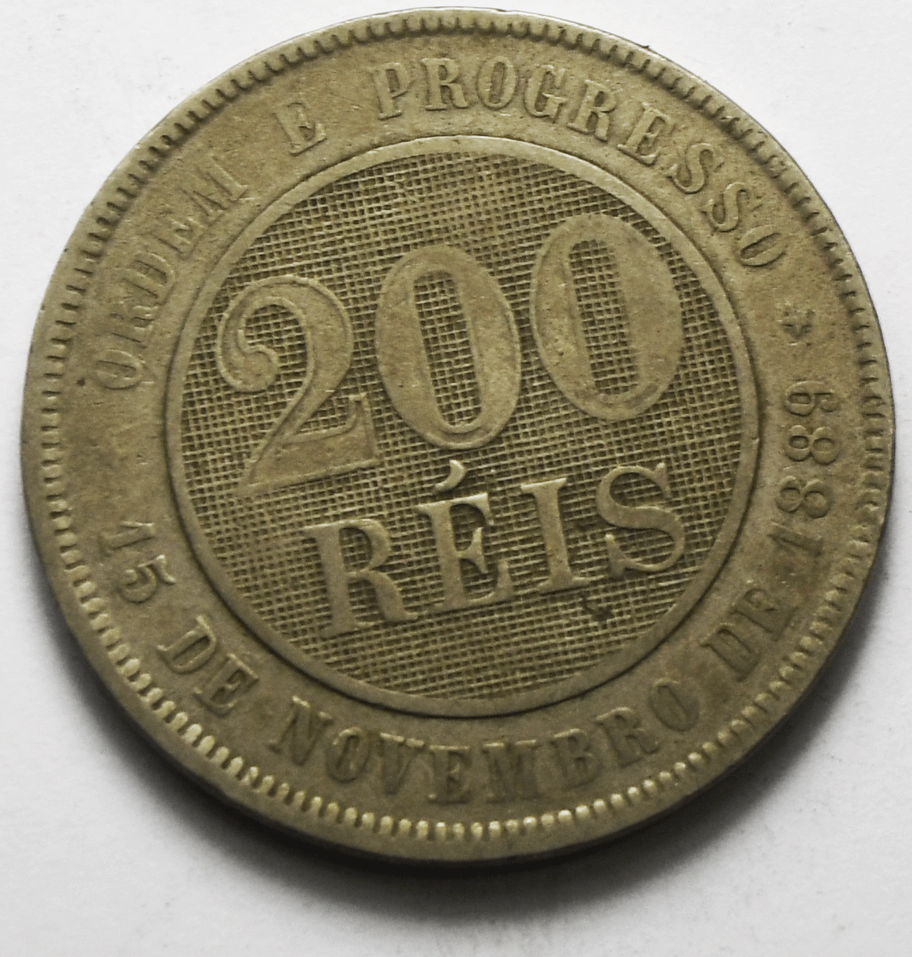 1889 Brazil 200 Reis Copper Nickel Coin KM# 484