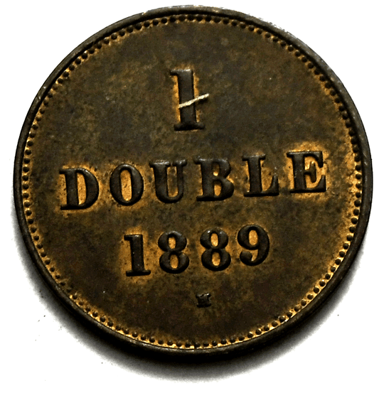 1889 H Guernsey One Doubles Bronze Coin KM# 10 Only 112,000 Minted