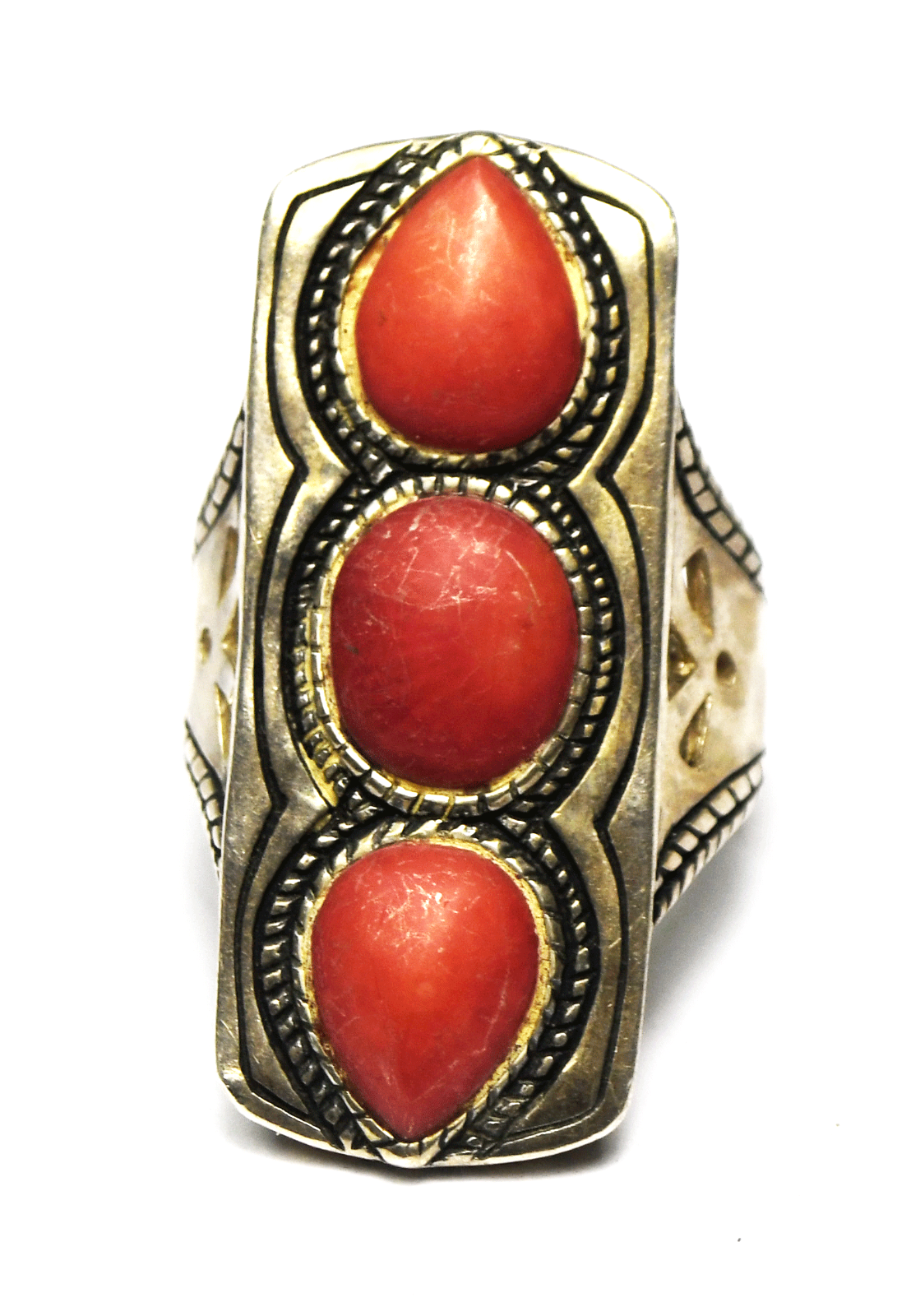 Sterling Silpada Red Coral Deep Sea Hammered 36mm Ring R3265 Size 8-1/4