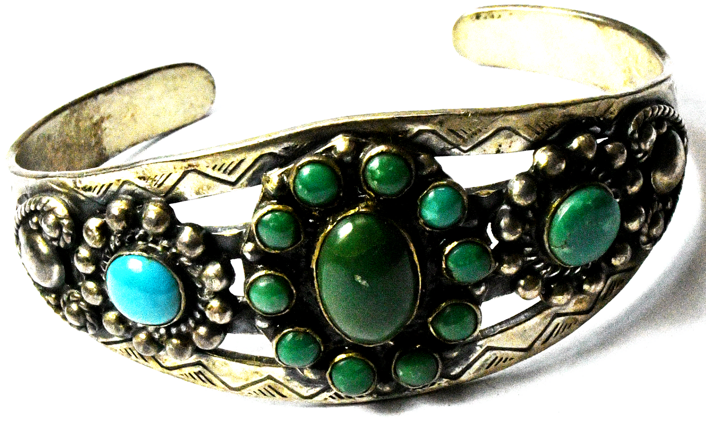 Sterling Harvey Era Green Turquoise Cluster Cuff Bracelet 26mm 6-1/2" Wrist