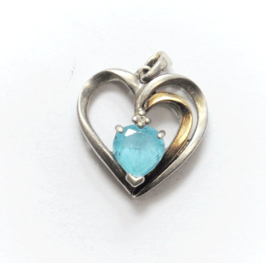 Sterling Blue Topaz Alwand Vahan 14k Two Tone Halo Heart Pendant 17mm x 21mm