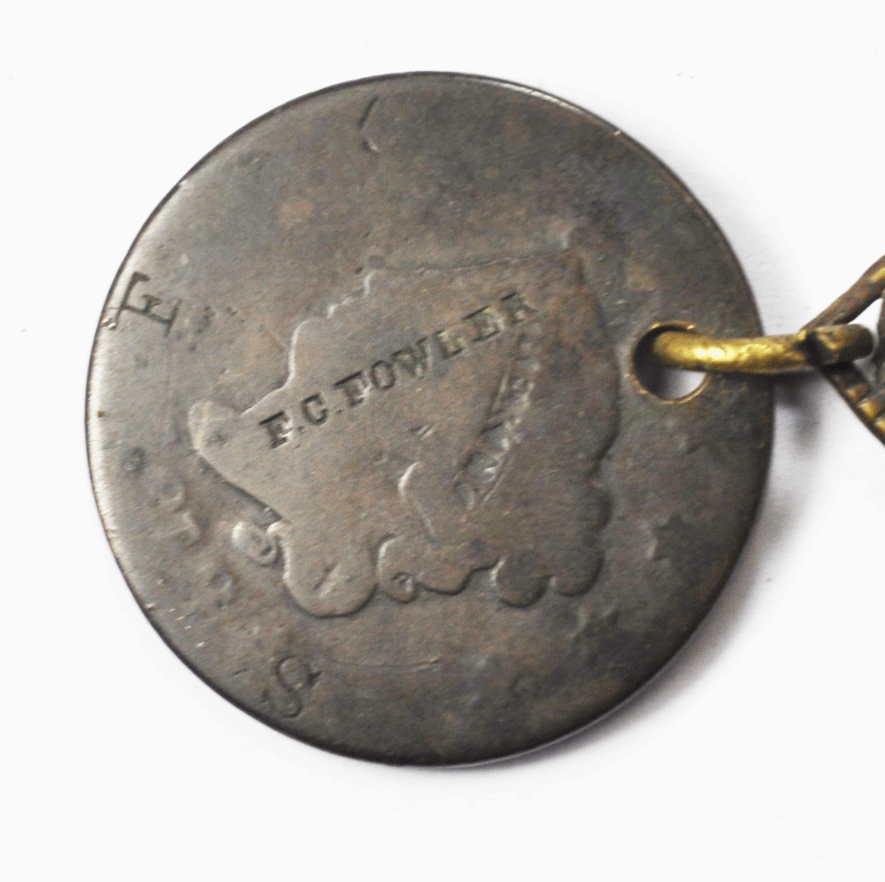 FC Fowler Couterstamp SF 1818 Coronet Head Hieroglyphics Pocket Watch Fob 5" 27g