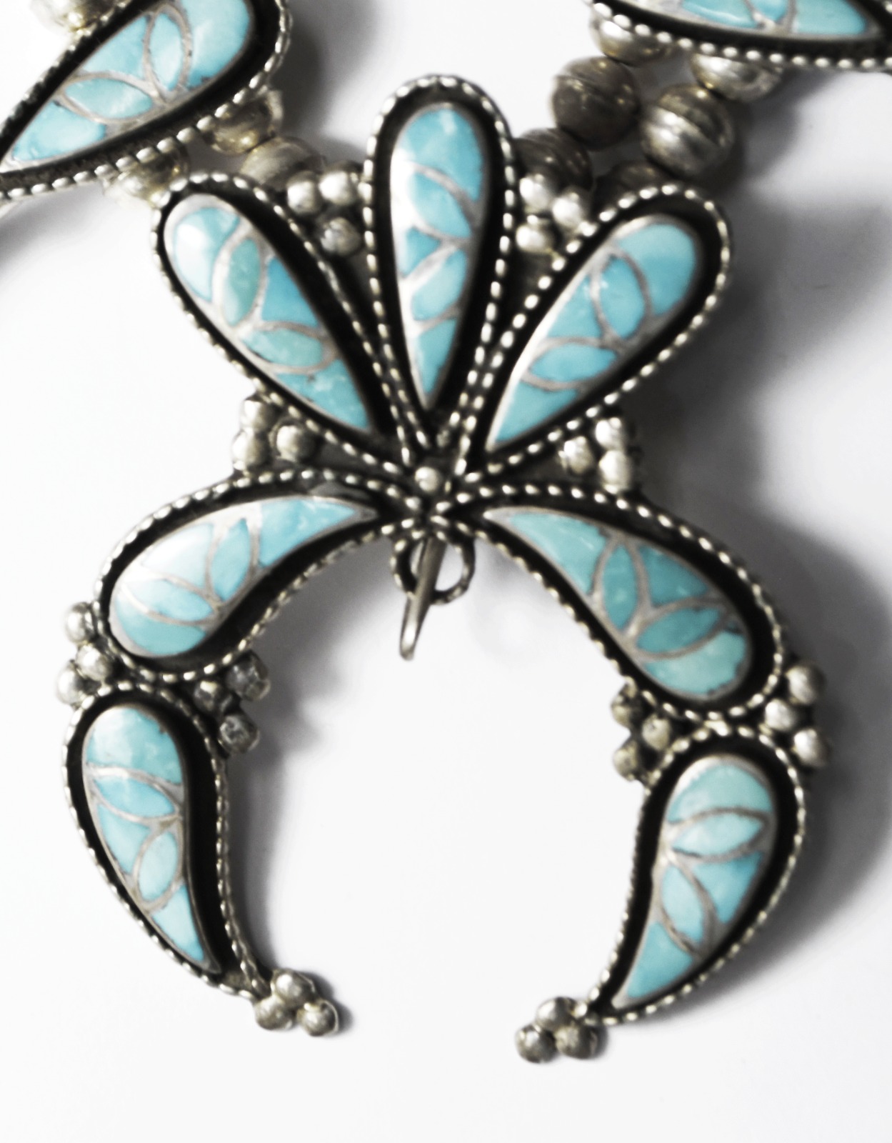 Sterling Willis Susie Leekity Turquoise Inlay Squash Blossom  24" Necklace