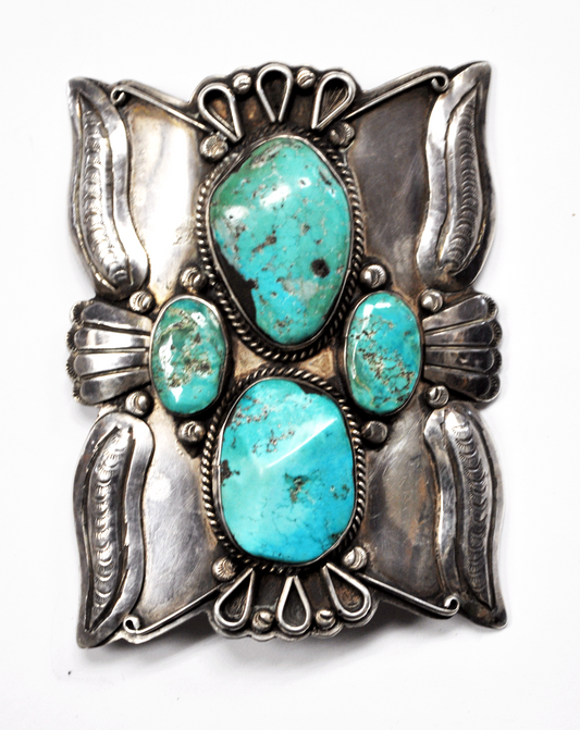 Sterling Johnson Todacheeny Turquoise Belt Buckle Slide Pendant 4-5/8" x 3-1/2"