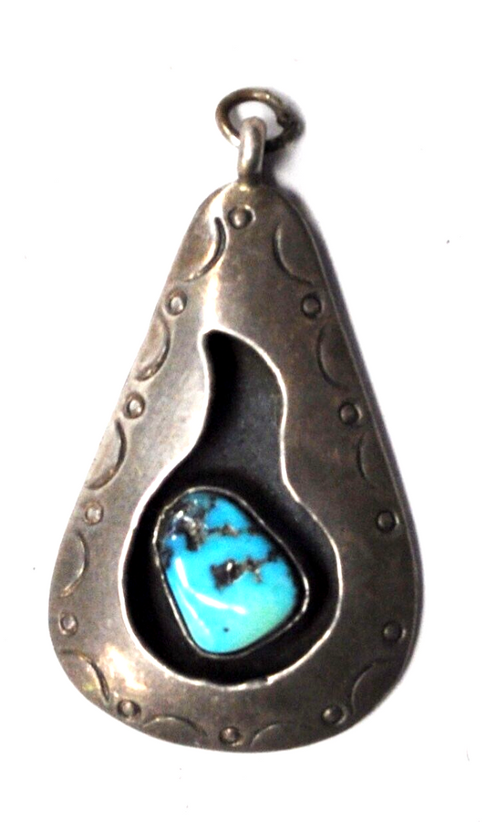 Sterling Angela Lee Teardrop Turquoise Shadow Box Pendant 40mm x 23mm