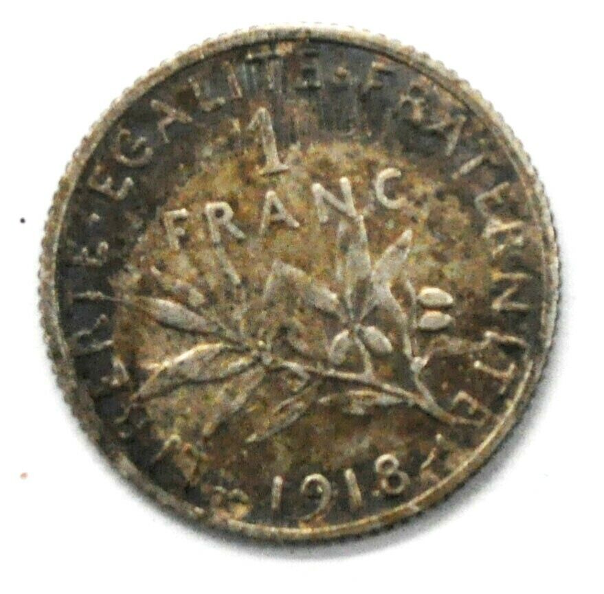 1918 France Silver One Franc Coin KM# 8044.1