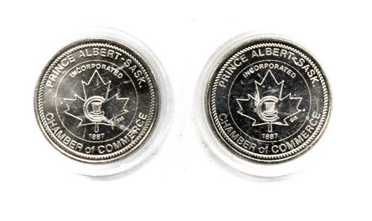 1983 84 Canada $1 Trade 2 Tokens 34mm Prince Albert Raiders Exhibition