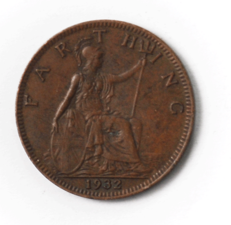 1932 1F Great Britain Farthing Bronze Coin