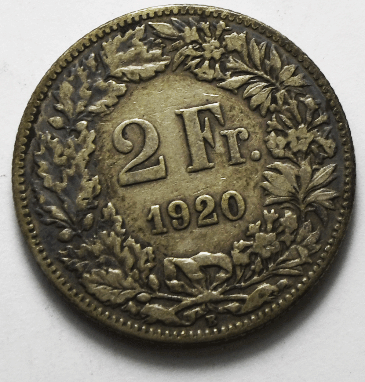 1920 B Switzerland 2 Two Francs Silver Coin KM# 21