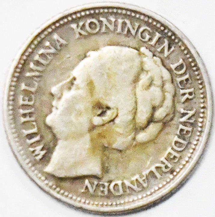 1936 10c Netherlands Ten Cents Silver Coin KM# 163