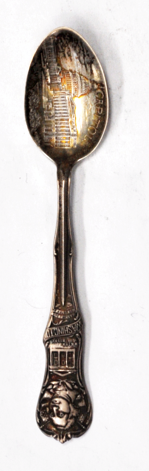 Sterling George Washington Capitol Mount Vernon Tomb Souvenir Spoon 5-1/4"