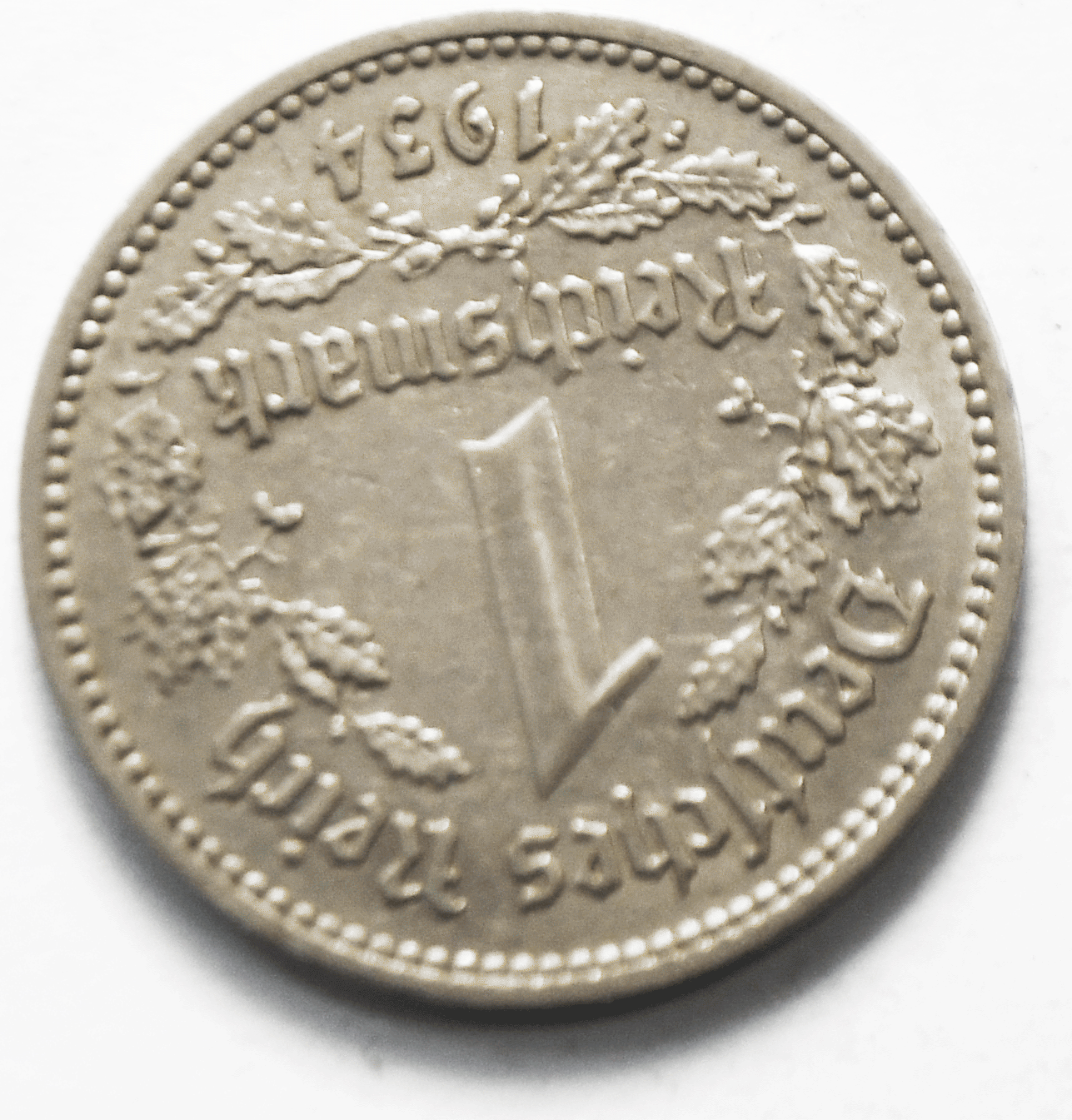 1934 F Germany Third Reich Reichsmark Nickel Coin KM# 78