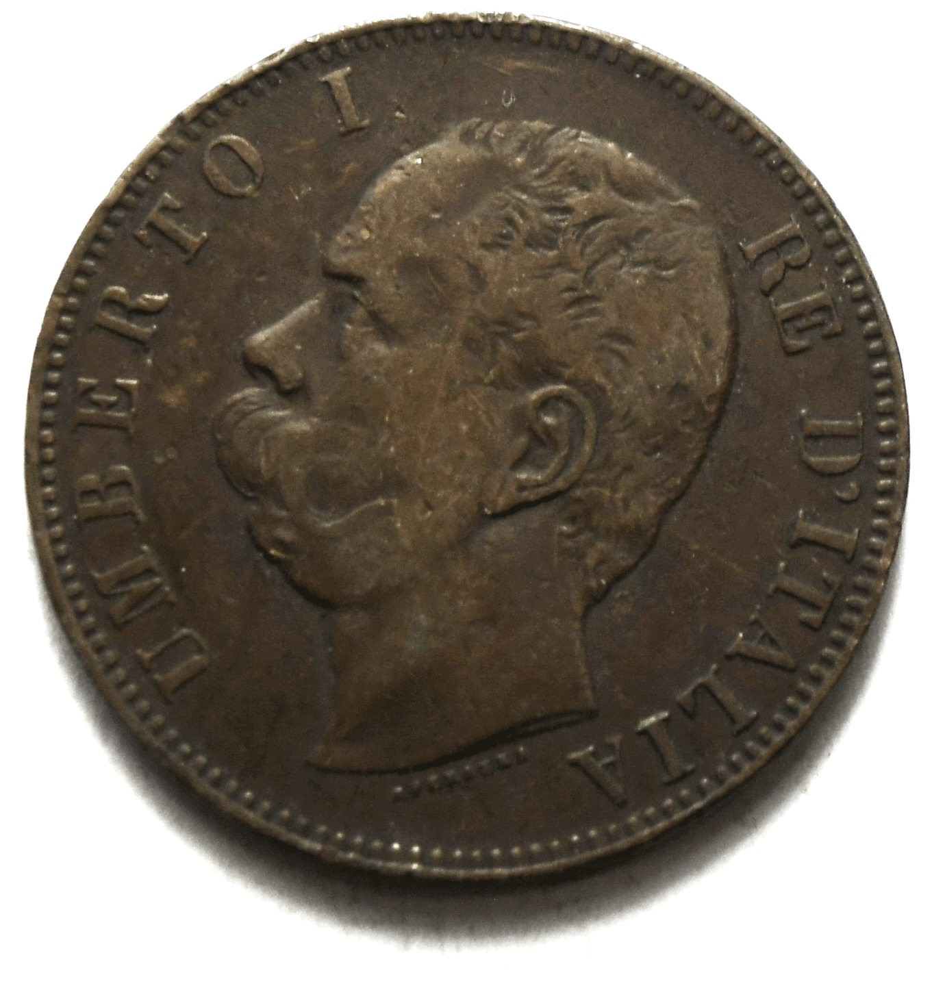 1893 B/I Italy 10 Ten Centesimi Copper Coin KM# 27.1