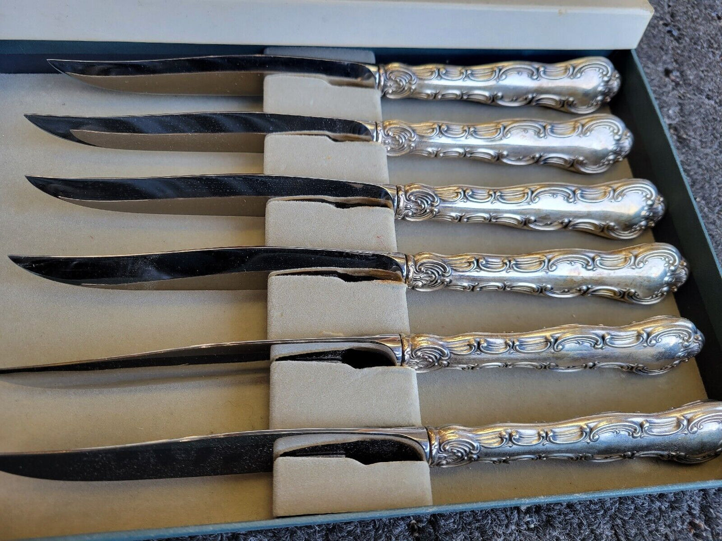 6pc Strasbourg by Gorham Sterling Silver 9 1/2" Steak Knife Set Boxed