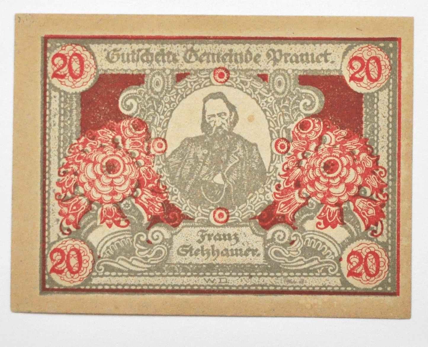 1920 20 Twenty Heller Austria Notgeld Banknote Pramet Uncirculated