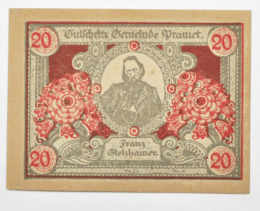 1920 20 Twenty Heller Austria Notgeld Banknote Pramet Uncirculated