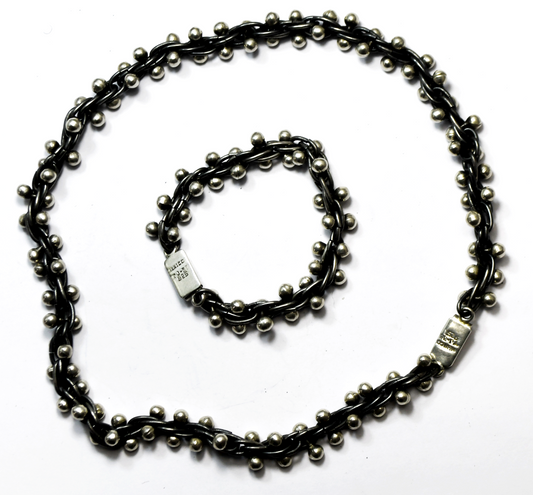 Sterling Mexico Molecule 20" Necklace & 7-1/2" Bracelet 13mm Oxidized Set 152g