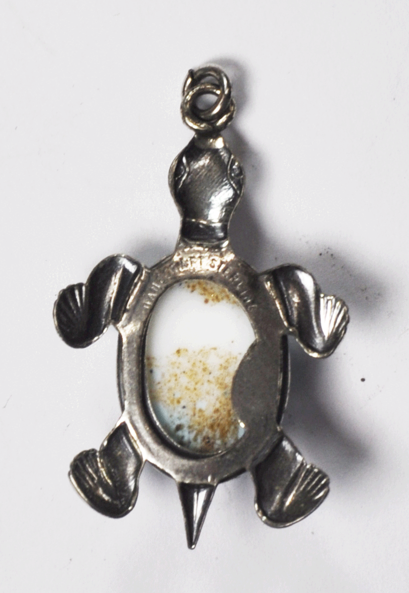 Sterling Light Blue Robin Egg Glass Turquoise Turtle Pendant Danecraft 37mm