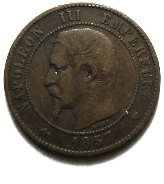 1857 MA France 10 Ten Centimes KM# 771.6 Bronze Coin